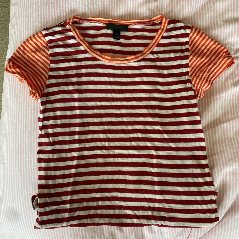 J. Crew red and orange striped t shirt